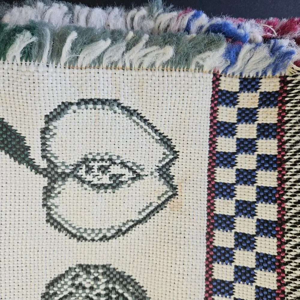 A is for Apple VTG Runner & 4 Placemats Tapestry Fringe Hearts Checkered Red Grn